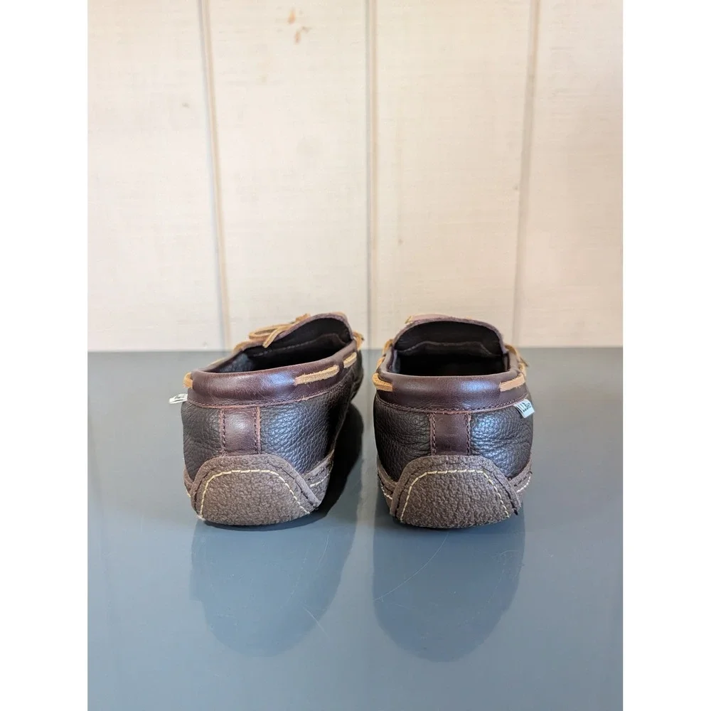 L. L Bean Men's Handsewn Slippers  Flannel-Lined Brown Leather Size 10